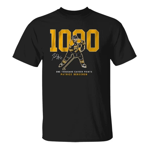 PATRICE BERGERON 1000 Points Boston Bruins T-Shirt Size S-3XL Cover