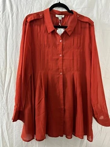 Simply Noelle Womens Linen Blend Button Down Tunic Roll Tab Sleeves Shirt Sz XXL - Picture 1 of 12