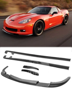 GLOSSY BLACK Front Splitter & Side Skirts ZR1 Style Fits 05-13 Corvette C6 Z06 - Picture 1 of 12
