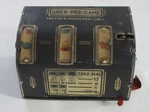 Jack-Pot-Game Slot Machine 1 Arm Bandit Tin Toy Buffalo NY USA Vintage 1930's - Picture 1 of 7
