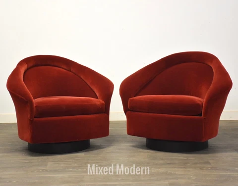 Adrian Pearsall Red Mohair Swivel Lounge Chairs Mid Century Modern Cover