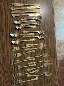 Vtg Rogers Co Stainless Gold Tone Service for 4 Flatware Spoons Knives Forks 24 - Picture 1 of 7
