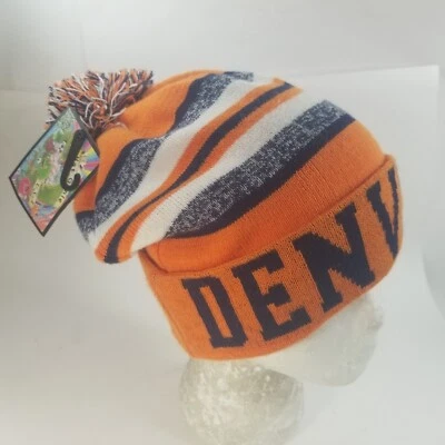 Denver Colorado Gorro Gorra Puño Pom Cálido Esquí Invierno Broncos Colores Azul Foto 1 de 4