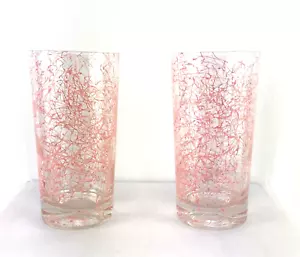 Dos vasos de mediados de siglo, vasos, diseño de salpicaduras de espagueti rosa - Imagen 1 de 11