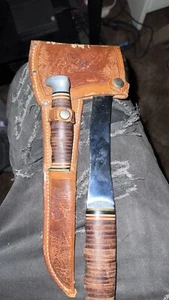 Vintage KA-BAR Combo Hatchet & Fixed Blade Knife Set w/Embossed Leather Sheath  - Picture 1 of 5