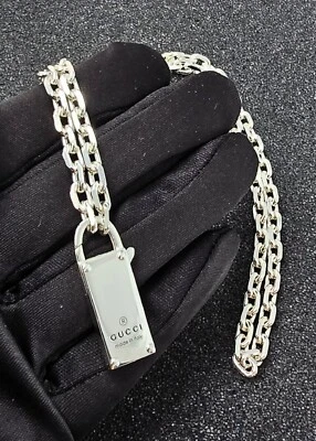 Gucci Trademark Sterling Silver Padlock Necklace YBB79634200100U - Image 1 of 2