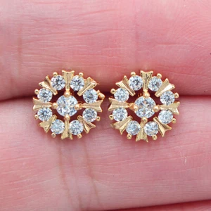 18K Yellow Gold Filled Women Stylish Clear Mystic Topaz Flower Stud Earrings - Picture 1 of 1