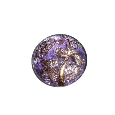 Cabujón pavo real de vidrio checo de 27 mm - rosa metálico transparente con detalles dorados Foto 1 de 4