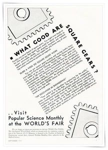 Anuncio impreso Popular Science Feria Mundial Exposición Engranajes cuadrados 1933 Anuncio - Imagen 1 de 4