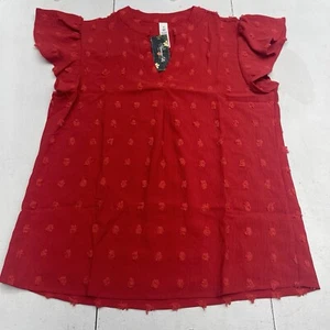 Blooming Jelly Red Textured V Neck Ruffle Sleeve Blouse Women’s Size Medium - Picture 1 of 7