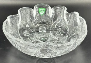 Vintage Orrefors Sweden Mid Century Crystal Peacock Bowl 5.5” Original Sticker - Picture 1 of 4