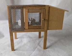 Dollhouse Miniature wood wire Rabbit Hutch with 2 Bunny rabbits Cage Door Opens - Picture 1 of 8