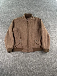 LL Bean Men’s Large Wool Herringbone Jacket Brown Insulated Bomber Flight - Picture 1 of 13