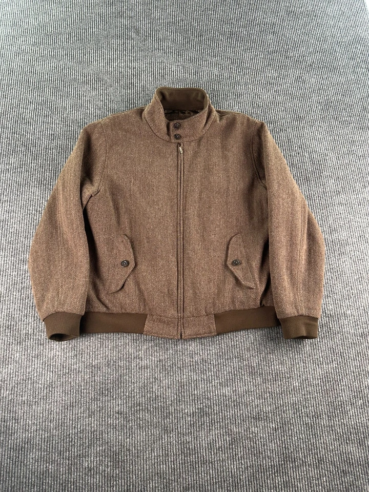 LL Bean Men’s Large Wool Herringbone Jacket Brown Insulated Bomber Flight - Image 1 of 4