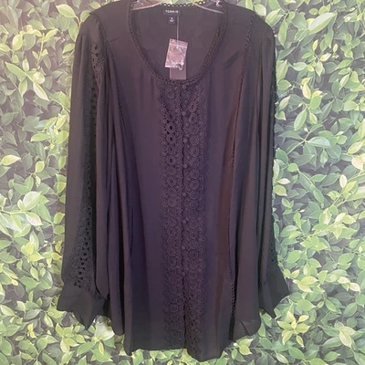 Blusa para mujer Torrid Georgette encaje ribete botón delantero nueva con etiquetas talla 5 5xl negra Foto 1 de 4