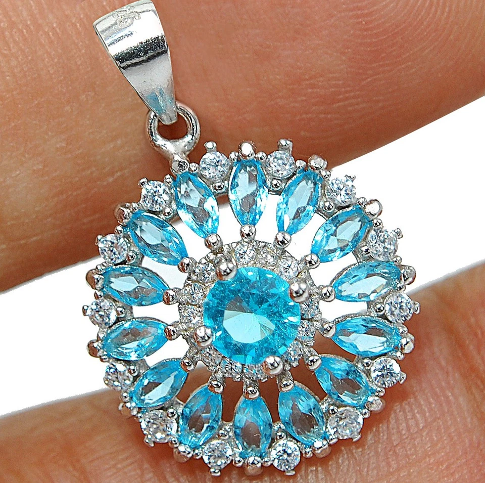 4CT Natural Aquamarine & White Topaz 925 Sterling Silver Pendant Jewelry LV3-8 - Image 1 of 1