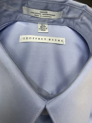 Geoffrey Beene Azul Claro Satén Sin Arrugas Hombre Camisa de Vestir L 16 1/2 36~37 Foto 1 de 4