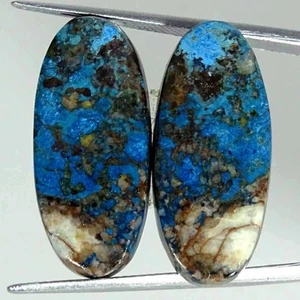 32.40Cts Natural Azurite Pair Oval Cabochon Loose Gemstone - Picture 1 of 5