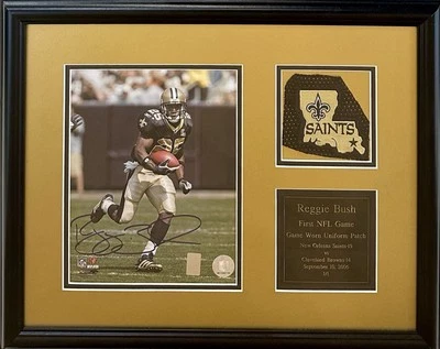 Реджи Буш подписал 8 x 10 в рамке фото б/у дебютант Джерси нашивка святых авто сертификат подлинности - Изображение 1 из 4