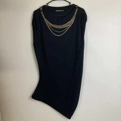 Vestido Alberta Ferretti Negro Lana Talla 10 Asimétrico Cuentas Tejido Suéter Italia Foto 1 de 4