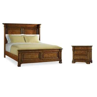 Bowery Hill Set of 2 California King Panel Bed and 3-Drawer Nightstand in Brown - Image 1 of 4