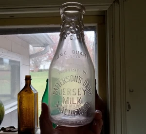 MALDEN,MO PATTERSON'S DAIRY GUERNSEY MILK 1934 QUART SLUG PLATE MILK BOTTLE - Picture 1 of 7