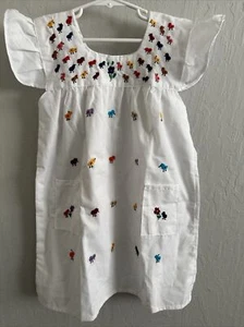 Embroidered Flowers Birds Girls White Dress Made In Costa Rica Size 5 - Picture 1 of 6