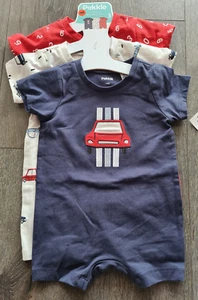 Boys Car Theme Rompers 3 Pack - 9 Months - Foto 1 di 5