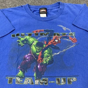 Vintage Y2K Marvel Mad Engine Incredible Hulk Spider-Man Blue Tee Youth XS - Picture 1 of 6