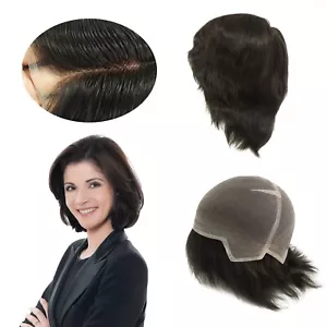 Human Hair Wig French Lace Full Head Wig Hair Replacement Medium Size 6'' #1B - Picture 1 of 11