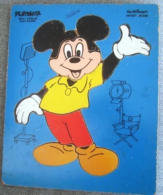 Vintage PLAYSKOOL Kids Walt Disney Mickey Mouse #190-5 Wood Puzzle 8 Piece Blue - Image 1 of 3