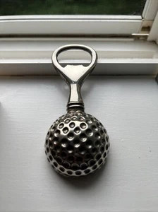 Vintage Heavy Silver Tone Golf Ball Shaped Bottle Opener - Picture 1 of 3