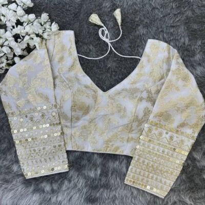 Blusa india para mujer, blusa étnica de novia pesada de seda con trabajo pesado Foto 1 de 4