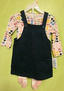 Carter's Baby 12M neu mit Etikett blau Cord Latzkleid mit Herz Long-Sl Shirt Strumpfhose - Bild 1 von 15