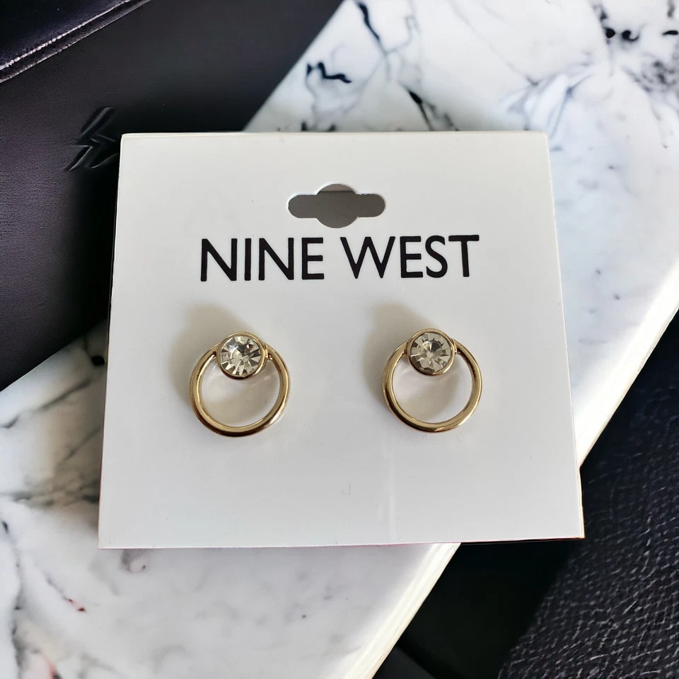 Pendientes Nine West Tono Oro/Estrás 1/2" Poste Trasero - Nuevos con Etiquetas Foto 1 de 1