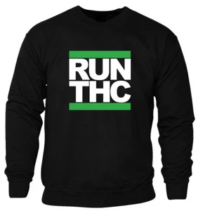 Run THC Weed Cannabis Parody Green Unisex Cotton Sweatshirt Jumper Pullover - Picture 1 of 3