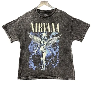 Nirvana Band Tee Mens XL Grey Acid Wash Graphic T-Shirt Angel Retro 90s NWOT - Picture 1 of 6