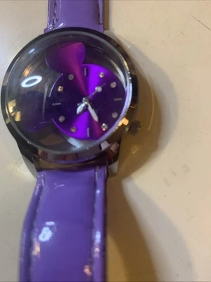 Disney Mickey Mouse Head Watch Purple Dial Cleat  Tone Case New - Image 1 of 4