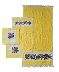 Vtg JC Penney Fashion Manor Bath Towel Set Yellow Floral Fringe 21x40 - Picture 1 of 1