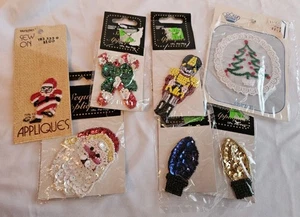 Set 7 Vintage Weihnachten Applikationen Aufnäher Weihnachtsbaum Zuckerstangen Soldat Pailletten - Bild 1 von 5