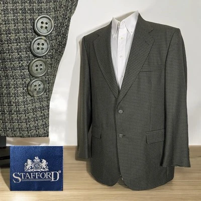 Stafford Sport Coat Mens 42L Green Multicolor Check Polyester Two Buttons - Image 1 of 4
