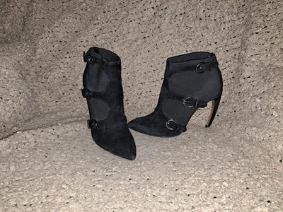 WALTER STEIGER - Stiletto коготь каблук ботинок черная замша/нейлон-Sz 38 отличном - Изображение 1 из 4