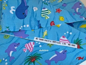 Trans-Pacific Textiles Fabric Blue Fish Whale Ocean 3-1/8 yards Cotton Quilting - Picture 1 of 4