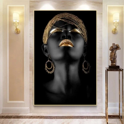 Modern Scandinavian Art Canvas Painting African Black Woman Posters and Prints - Image 1 of 4