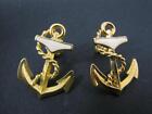 Nautical Jewelry  Enamel and Gold Tone Anchor Earrings  Navy Sailing Cruise Boat