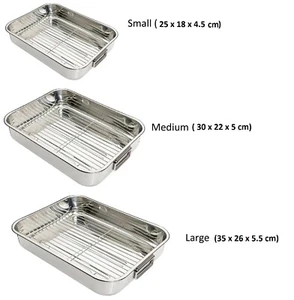 STAINLESS STEEL ROASTING TRAY TIN with GRILL RACK - HEAVY DUTY - Picture 1 of 6