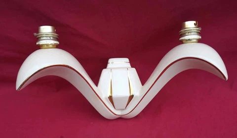 French Art Deco Wall Sconce 2 Light Cream Gilt Faience St Clement Cover