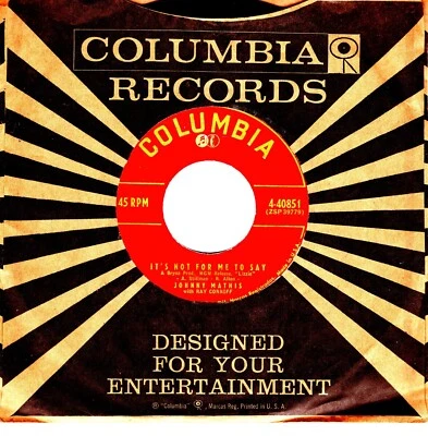 Johnny Mathis:    It's Not For Me To Say / Warm And Tender .. 45 RPM 6780 - Image 1 of 3