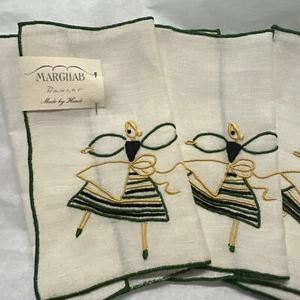 Set of 4-Vintage Marghab Madeira Dancer Linen Cocktail Napkins - Green B4 - Picture 1 of 23