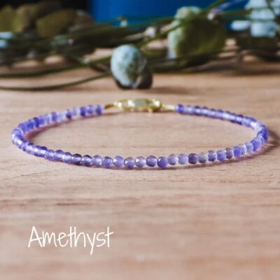 Pulsera Piedra Amatista Natural Cristal Púrpura Ajustable Hecha a Mano Foto 1 de 2